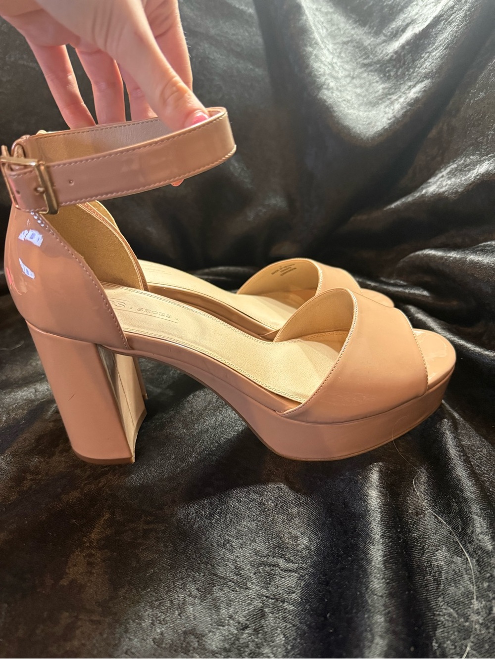 ASOS Nude Patent Platform Block Heel Sandals | Ankle Strap | Size 9